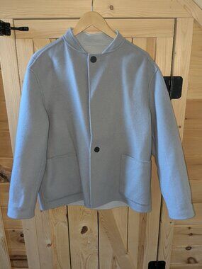 Theory Gray Double-Face Wool Reversible Short Boy Coat Jacket Womens Medium EUC